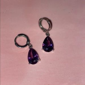 Purple jeweled dangling earrings